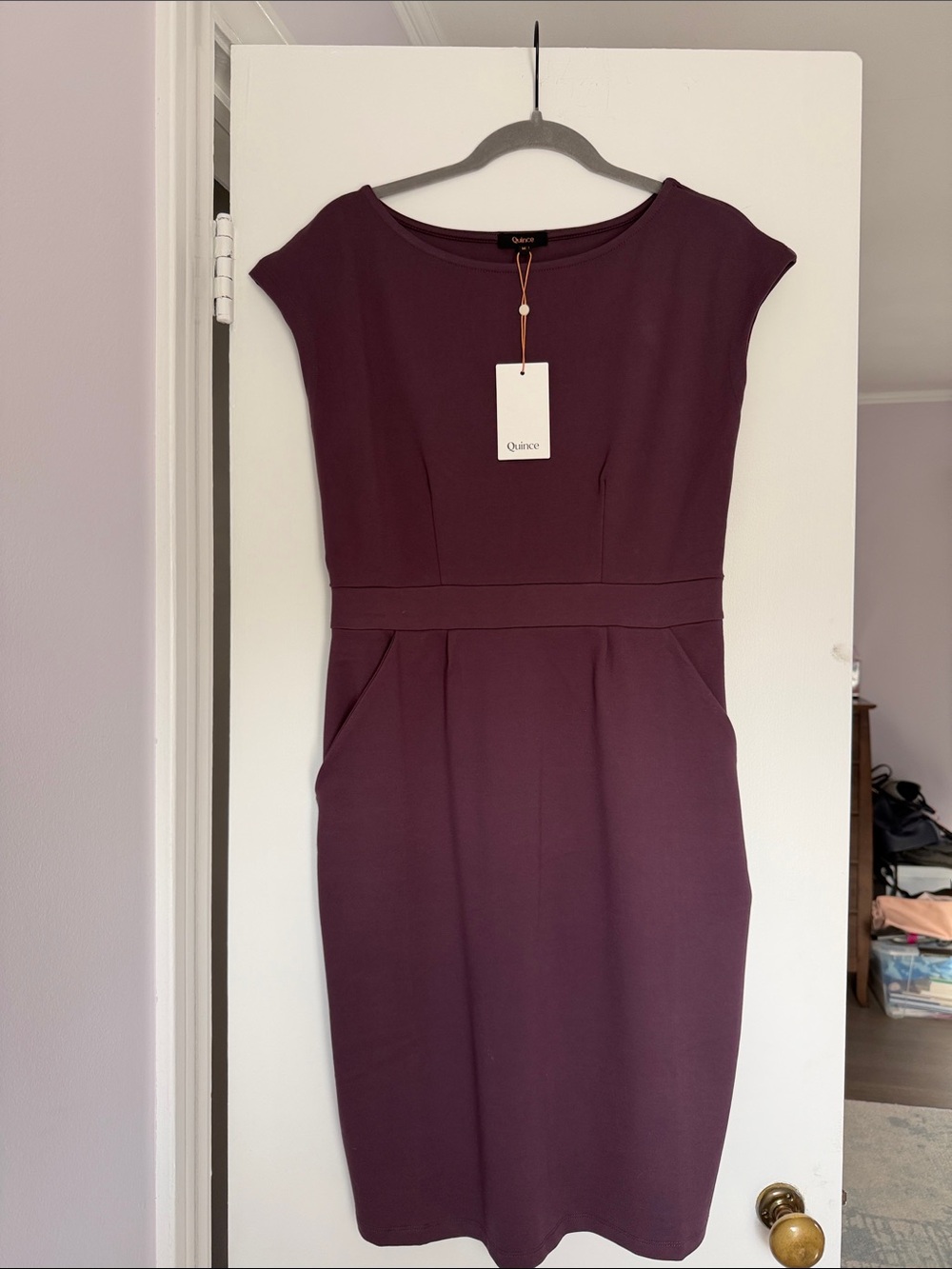 Quince Deep Plum Cap-Sleeve Midi Dress